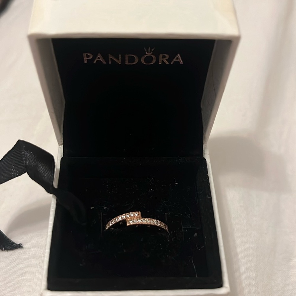 Rose gold Pandora CZ overlapping sparkle ring - 6